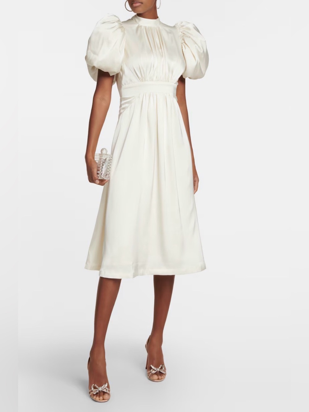 Rotate Midi Satin Dress With Puff Sleeves Women size 4